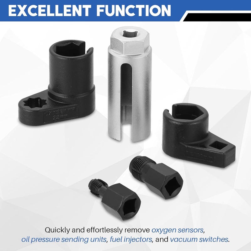 weyleity Automotive Oxygen Sensor Socket Set | 5 Pcs Offset Wrench Remover and Thread Chaser Kit for O2 Sensors - Image 5